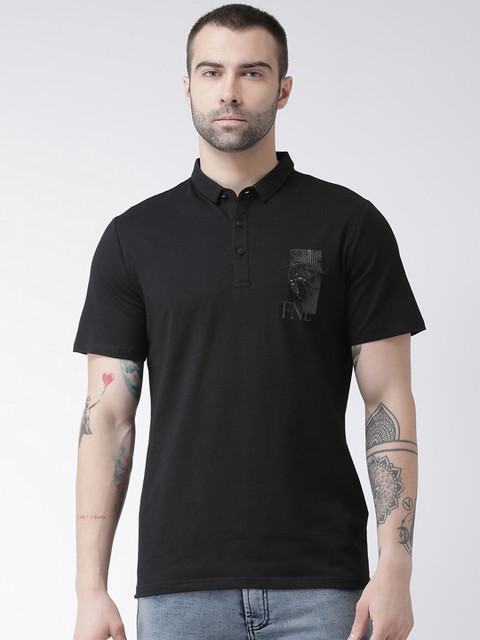 

Rex Straut Jeans Men Black Printed Polo Collar T-shirt
