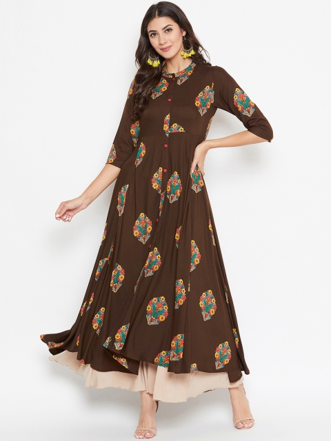 

rangeelo rajasthan Women Brown Floral Printed A-Line Kurta