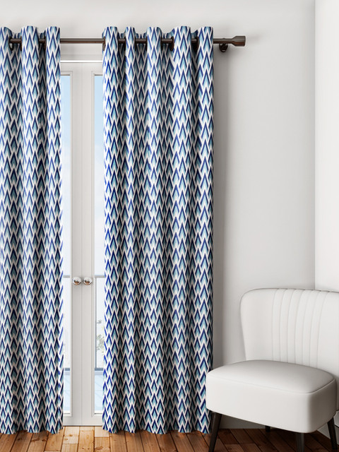 

URBAN DREAM Blue & White Geometric Printed Single Door Curtains