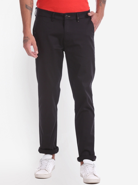 

RUF & TUF Men Black Slim Fit Solid Regular Trousers