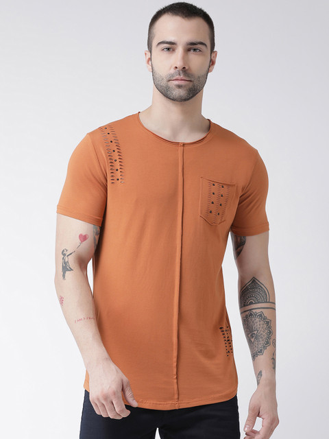 

Rex Straut Jeans Men Orange Solid Round Neck T-shirt