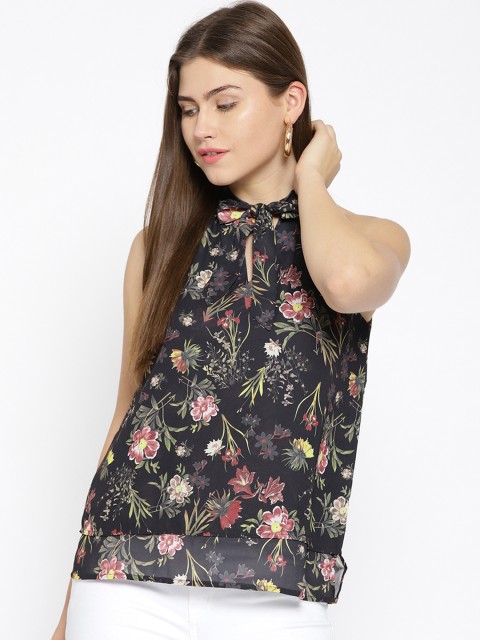

Xpose Women Black & Green Printed Tiered Top