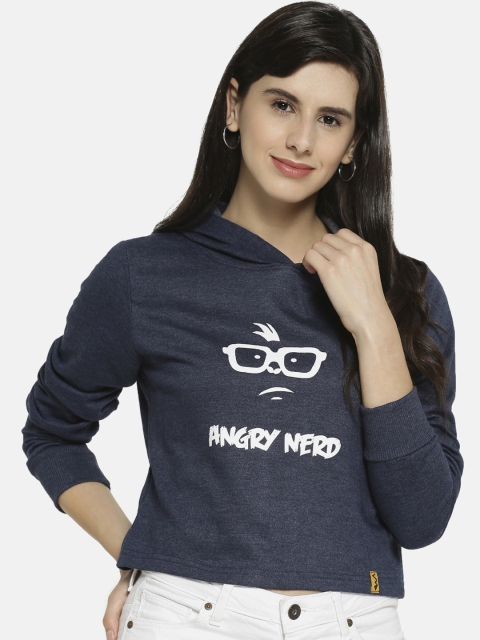 

Campus Sutra Women Blue Printed Hooded Sweatshirt