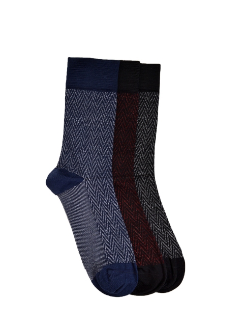 

VINENZIA Men Pack of 3 Jacquard Pattern Calf-Length Socks, Blue