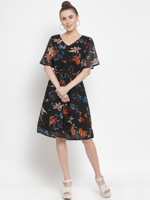 

Color Cocktail Women Black Floral Print A-Line Dress