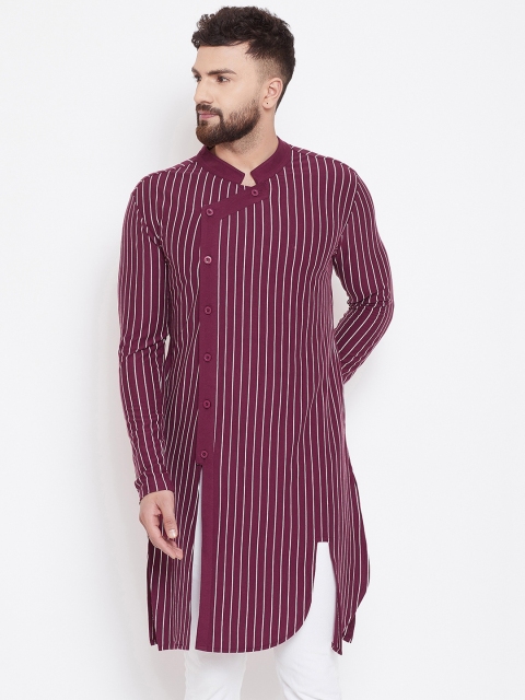 

Hypernation Men Purple & White Striped Straight Kurta