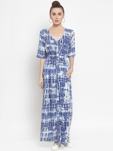 

Color Cocktail Women White & Blue Maxi Dress