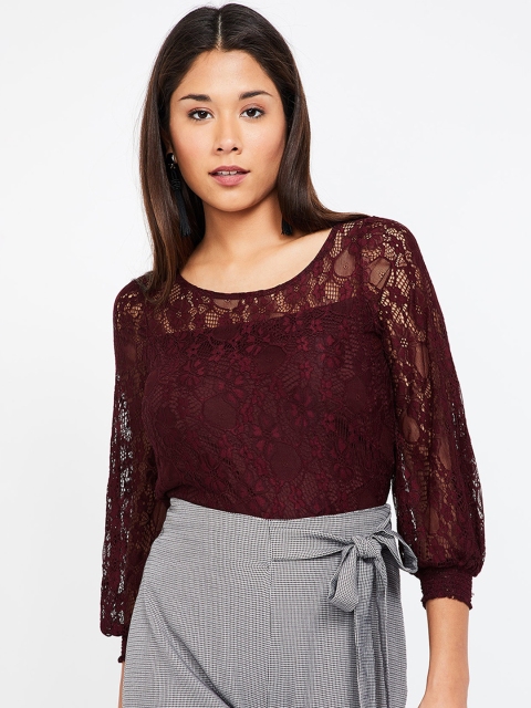

CODE by Lifestyle Women Burgundy Self Design Top