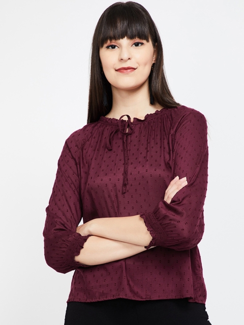 

Bossini Women Burgundy Self Design Top