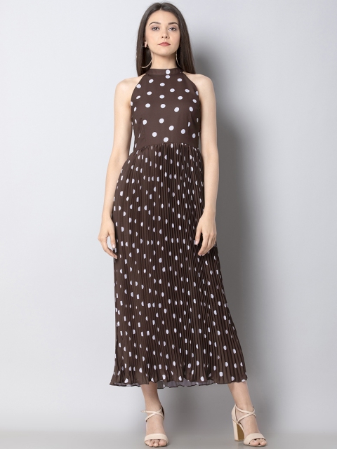 FabAlley Women Printed Brown Fit and Flare Dress