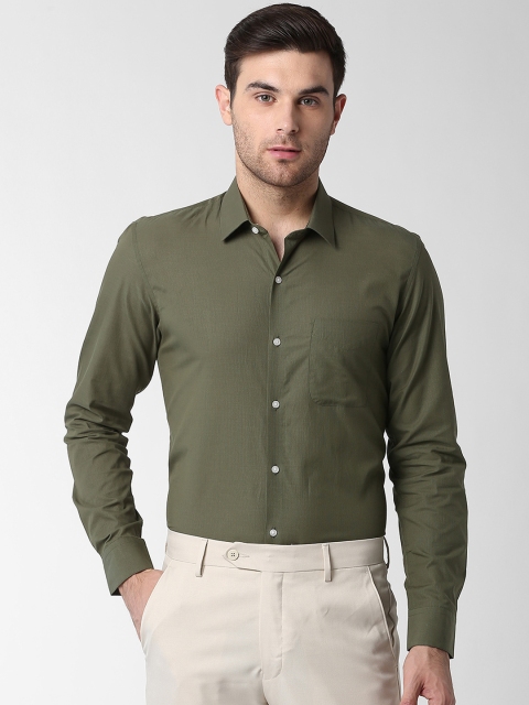 Peter England Men Green Slim Fit Solid Formal Shirt