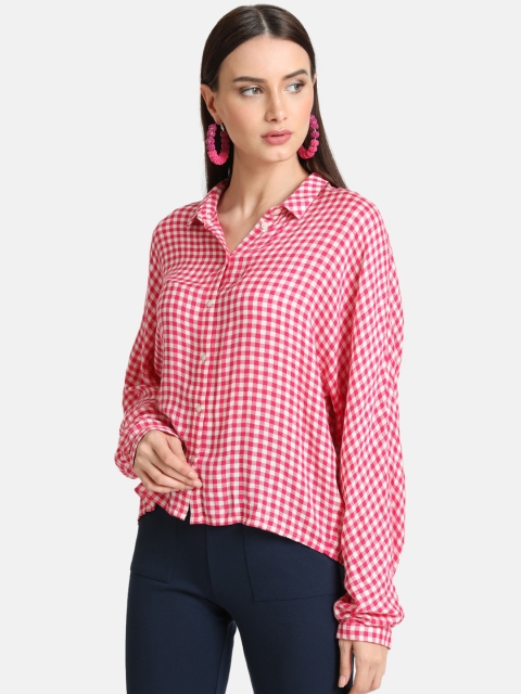 

Kazo Women Pink Regular Fit Checked Casual Shirt