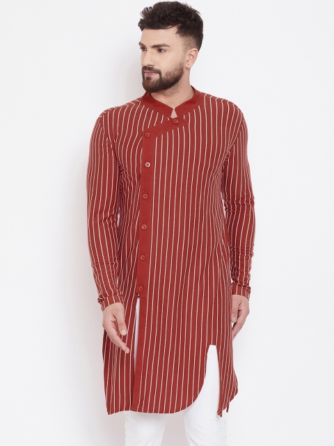 

Hypernation Men Red & White Striped Straight Kurta