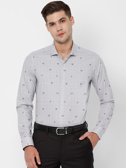 

SIMON CARTER LONDON Men Grey Slim Fit Printed Formal Shirt