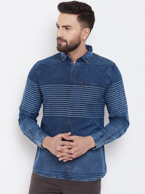

Canary London Men Blue Smart Slim Fit Striped Casual Shirt