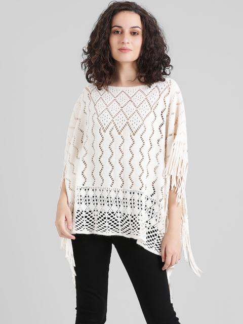 

Zink London Women Cream-Coloured Woolen Self Design Sweater