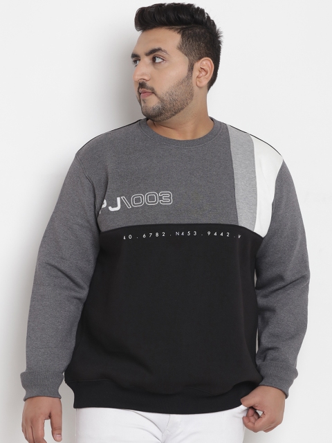 

John Pride Plus Size Men Grey Black Colourblocked Sweatshirt