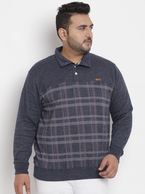 

John Pride Plus Size Men Grey Checked Sweatshirt