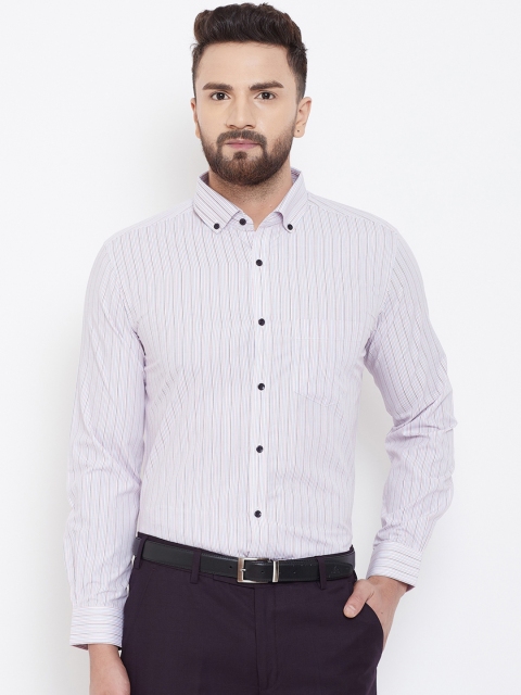 

Canary London Men Pink & Navy Blue Slim Fit Striped Formal Shirt