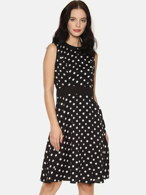 

AARA Women Printed Black Fit and Flare Dress
