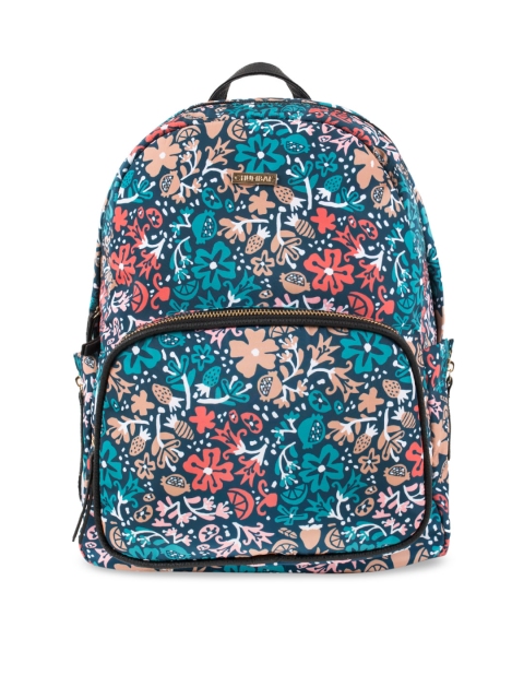 

Chumbak Women Teal Blue & Peach-Coloured Floral Print Backpack