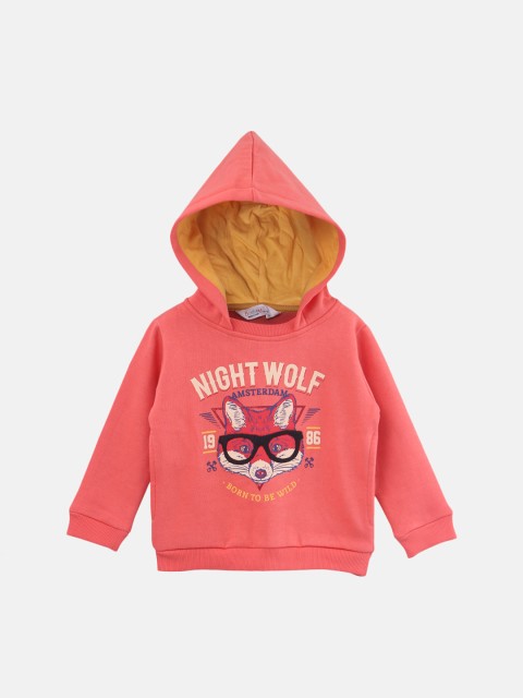

Beebay Boys Peach-Coloured Printed Hooded Sweatshirt