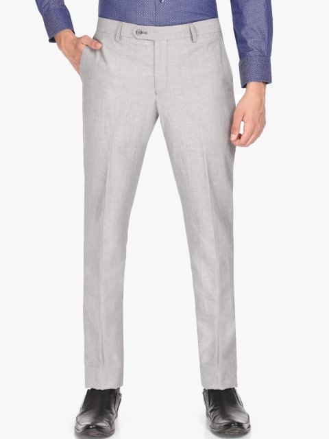 

SUITLTD Men Grey Slim Fit Solid Formal Trousers