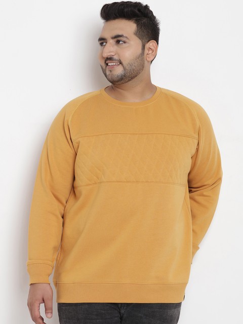 

John Pride Plus Size Men Mustard Yellow Solid Sweatshirt