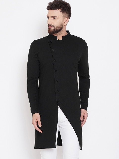 

Hypernation Men Black Solid Straight Kurta