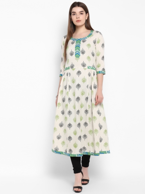 

ETHNIC STREET Women White & Green Printed A-Line Kurta