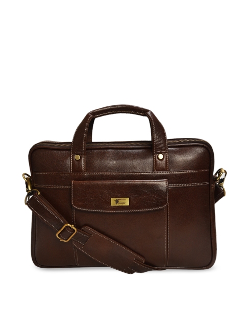 

Peseta Unisex Brown Solid Leather Laptop Bag