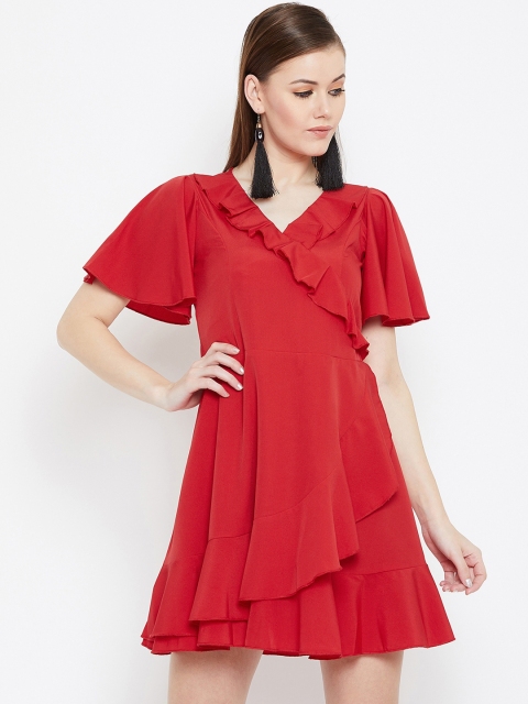 

Berrylush Women Solid Red Wrap Dress