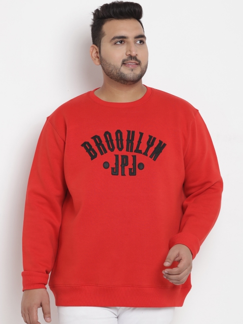 John Pride Plus Size Men Red Embroidered Sweatshirt