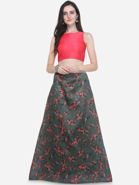 

Satrani Green & Peach Bhaghalpuri Silk Stitched Lehenga with Unstitched Blouse