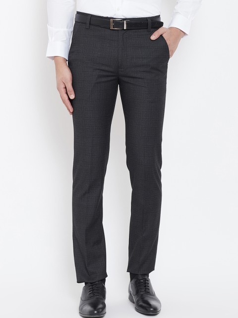 

Canary London Men Black Smart Slim Fit Checked Formal Trousers