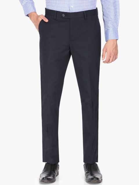 

SUITLTD Men Navy Blue Slim Fit Solid Formal Trousers