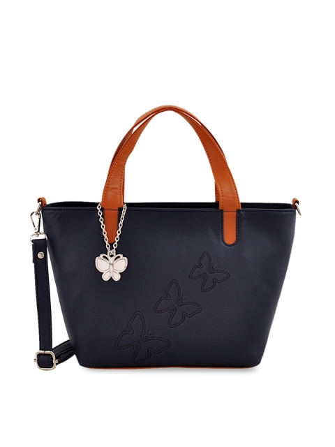 

Butterflies Navy Blue Textured Handheld Bag
