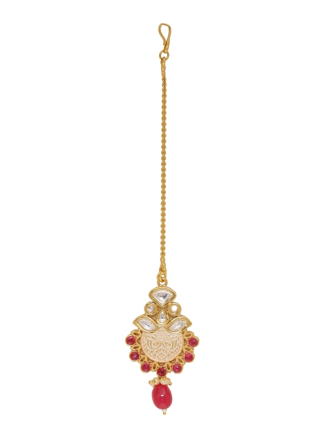 

Studio Voylla Women Brass-Plated Gold-Toned & Red Udaipur Maangtikka