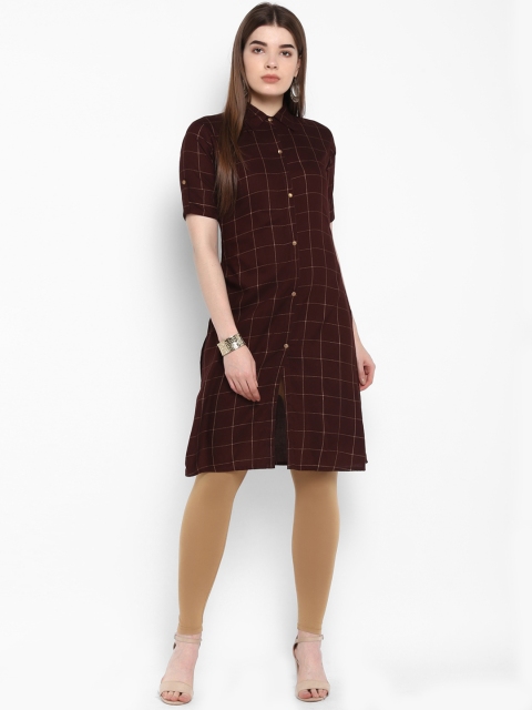 

ETHNIC STREET Women Brown Checked Straight Kurta