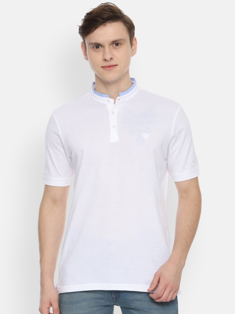 

Allen Solly Men White Solid Mandarin Collar Pure Cotton T-shirt