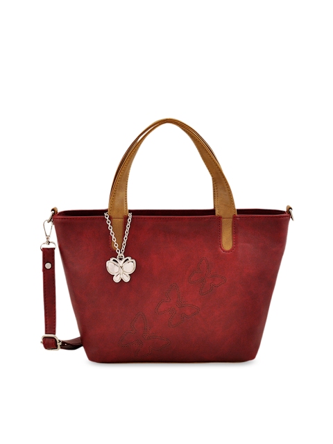 

Butterflies Maroon & Beige Textured Handheld Bag