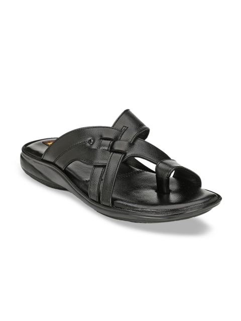 

Mactree Men Black Solid Leather Comfort Sandals