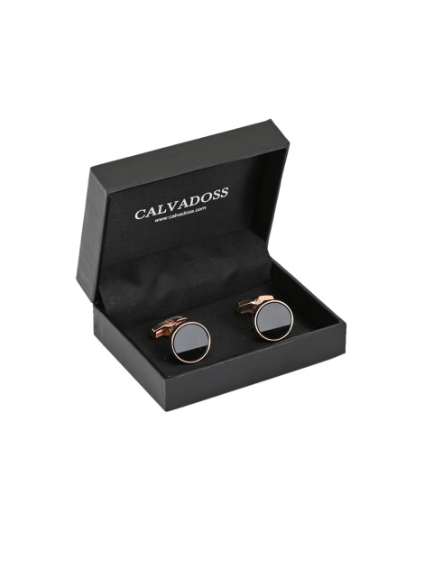 

Calvadoss Black & Rose Gold-Toned Round Cufflinks