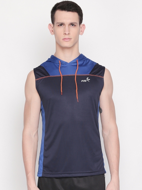

FiTZ Men Blue Colourblocked Hood T-shirt