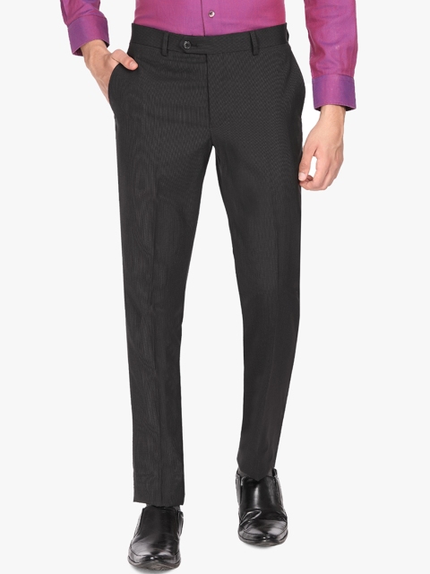 

SUITLTD Men Black Slim Fit Woolen Striped Formal Trousers