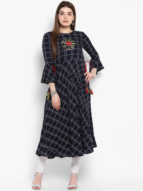 

ETHNIC STREET Women Blue Checked A-Line Kurta