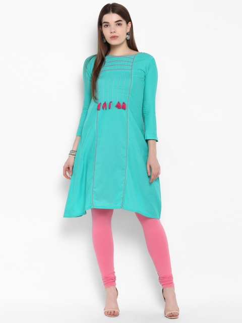 

ETHNIC STREET Women Sea Green Solid A-Line Kurta