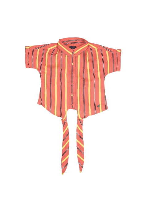 

Allen Solly Junior Girls Orange & Yellow Striped Shirt Style Top