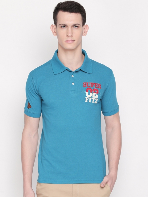 

FiTZ Men Teal Blue Solid Polo Collar T-shirt