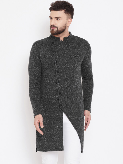 

Hypernation Men Black Solid Straight Kurta